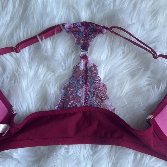 PINK BY VICTORIA SECRET Date push Up Racerback front clasp floral lace 32DD - Picture 7 of 11